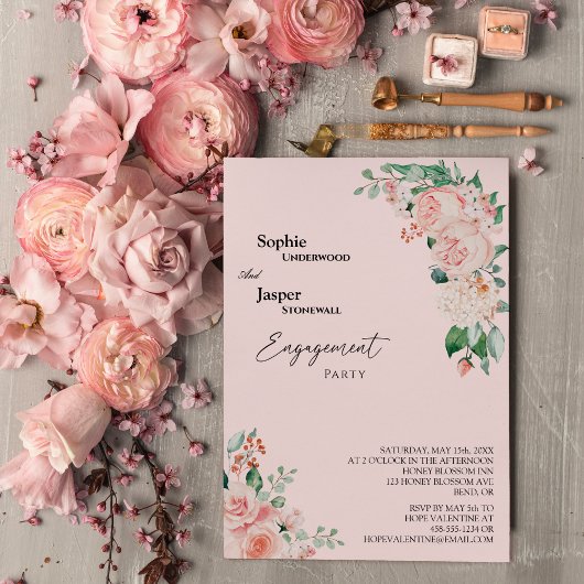 Einladung der Blush Floral Pink Engagement Party