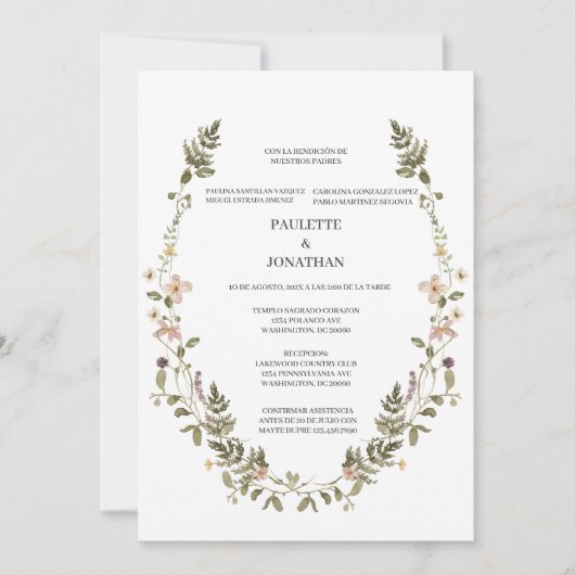 Einladung der Boda con ramo de flor silvestre (Vorderseite)