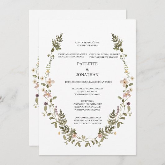 Einladung der Boda con ramo de flor silvestre (Vorne/Hinten)