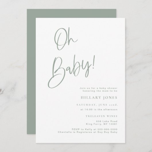 Einladung der Bohemischen Babydusche "Sage Blue/Gr (Vorne/Hinten)