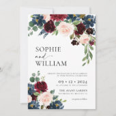 Einladung der Boho Burgundy Navy zur Hochzeit (Vorderseite)