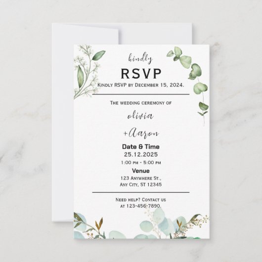 Einladung der Boho Greenery RSVP Card (Vorderseite)