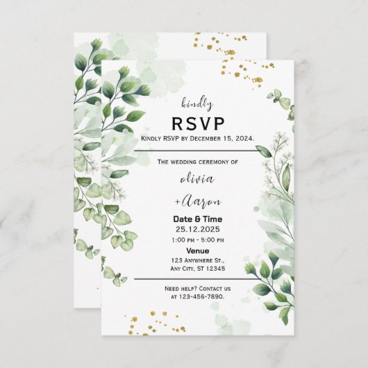 Einladung der Boho Greenery RSVP Card (Vorne/Hinten)