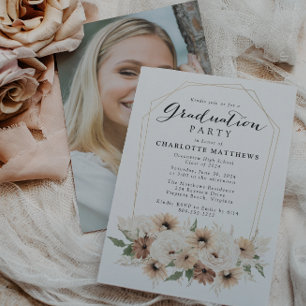 Einladung der Boho Script Floral Graduation Party