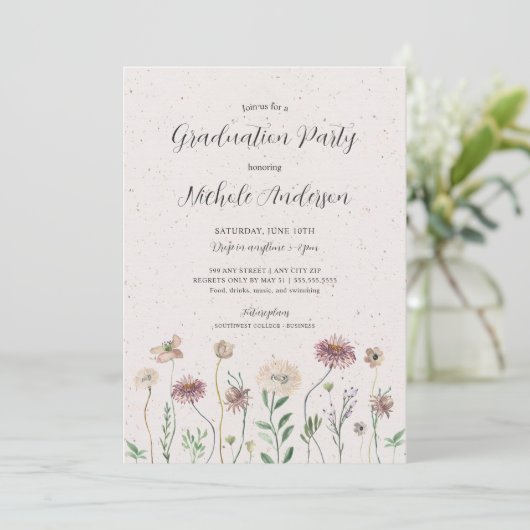 Einladung der Boho Wildblume Graduation Party (Stehend Vorderseite)