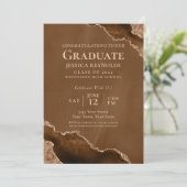 Einladung der Braun Gold Agate Foto Graduation Par (Stehend Vorderseite)