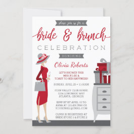 Einladung der Braut- und Brunch-Dusche, rot, grau