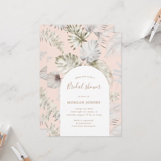 Einladung der Brautdusche aus Silver Tropical Foli (Vorderseite/Rückseite Beispiel)