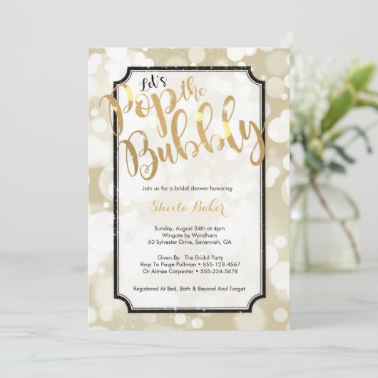 Einladung der Brautdusche Champagner - Pop der Bla (Stehend Vorderseite)