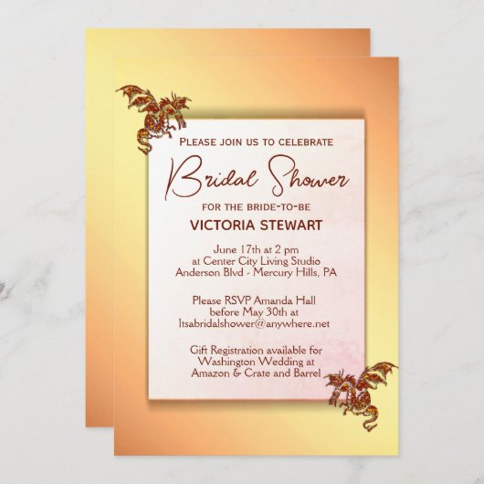 Einladung der Brautdusche Gold und Red Dragon (Vorne/Hinten)