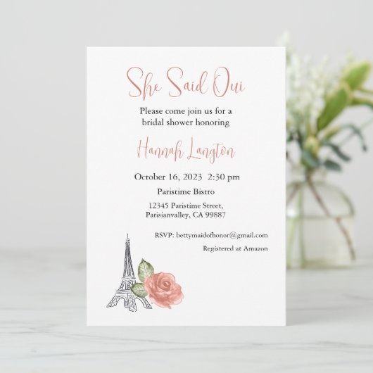 Einladung der Brautdusche, sagte sie Oui Ja (Stehend Vorderseite)