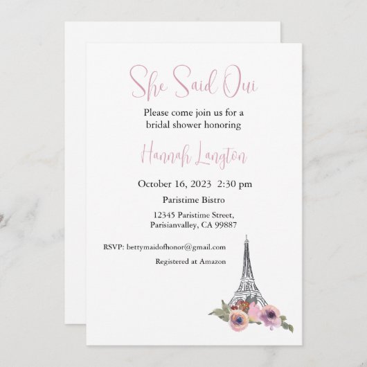 Einladung der Brautdusche, sagte sie Oui Ja (Vorne/Hinten)