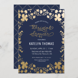 Einladung der Brautdusche, Vintage Blume des Navy