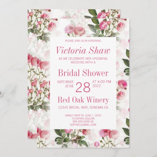 Einladung der Brautdusche von Pink Rose (Vorne/Hinten)