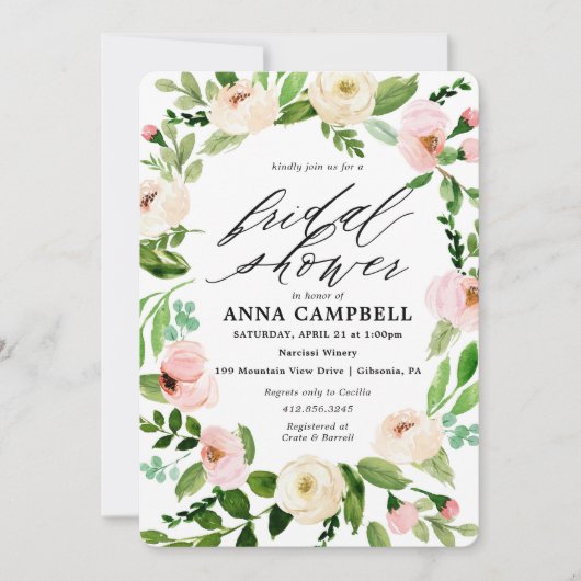 Einladung der Brautdusche von White Floral Wreath (Vorderseite)