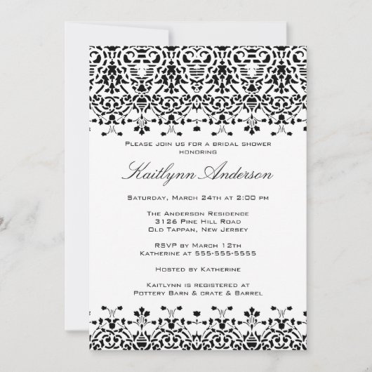 Einladung der Brautdusche "White & Black Damask" (Vorderseite)