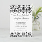 Einladung der Brautdusche "White & Black Damask" (Stehend Vorderseite)