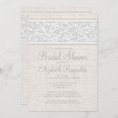 Einladung der Brautdusche "White Rustic Burlap Lin (Vorne/Hinten)