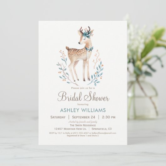 Einladung der Brautdusche "Woodland Deer Bridal" (Stehend Vorderseite)