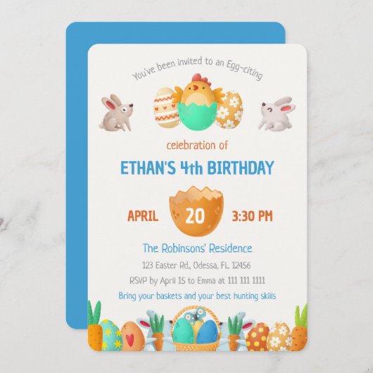 Einladung der bunten Osterjungen zum Geburtstag (Vorne/Hinten)