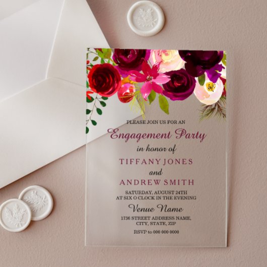 Einladung der burgundy Red Floral Boho Engagement
