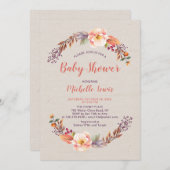 Einladung der Burlap Floral Fall Girl Babydusche (Vorne/Hinten)