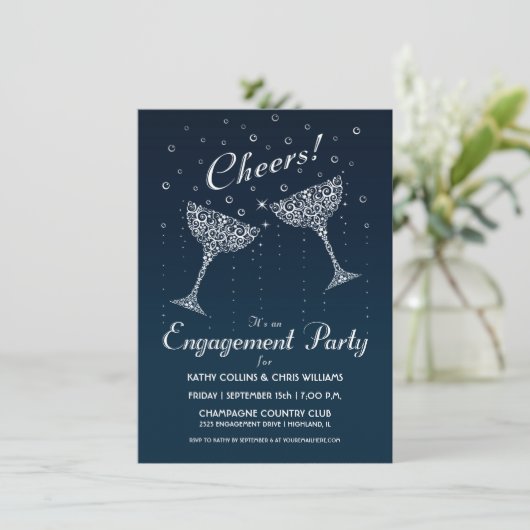 Einladung der Champagner Cheer Engagement Party (Stehend Vorderseite)