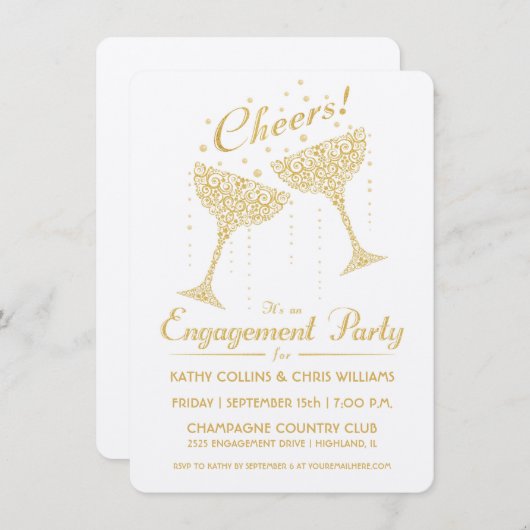 Einladung der Champagner Cheer Engagement Party (Vorne/Hinten)