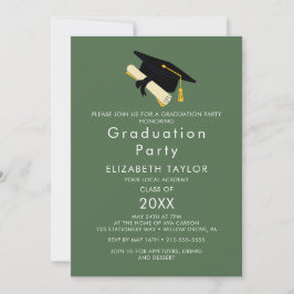 Einladung der Chic Green Grad Cap Graduation Party