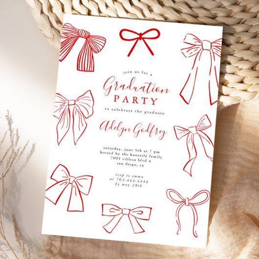Einladung der Coquette Bows Red Graduation Party
