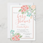 Einladung der Coral and Aquamarin Floral Baby Dusc (Vorderseite)