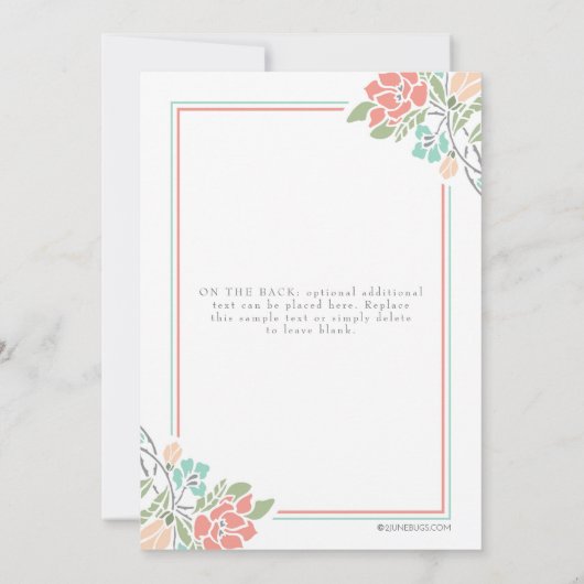 Einladung der Coral and Aquamarin Floral Baby Dusc (Rückseite)