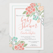 Einladung der Coral and Aquamarin Floral Baby Dusc (Vorne/Hinten)