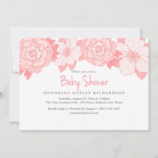 Einladung der Coral Blooming Baby Shower (Vorderseite)