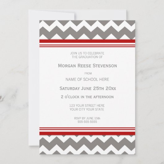 Einladung der Custom Graduation Party Rot Zickzack (Rückseite)
