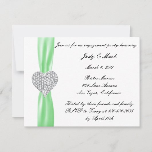 Einladung der Diamond Heart Green Engagement Party (Vorderseite)