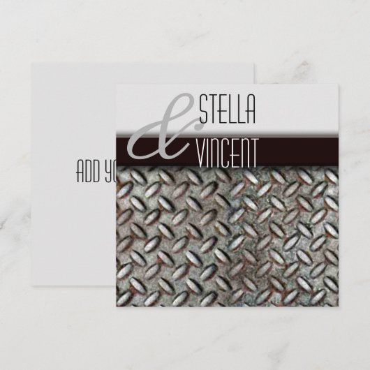 Einladung der Diamondplate Industrial Wedding (Vorne/Hinten)