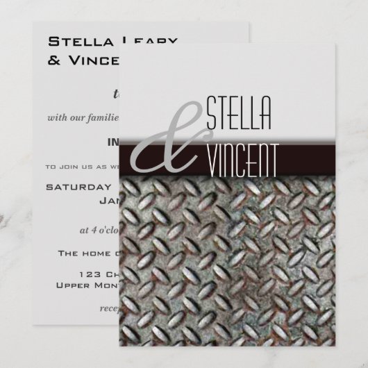 Einladung der Diamondplate Industrial Wedding (Vorne/Hinten)