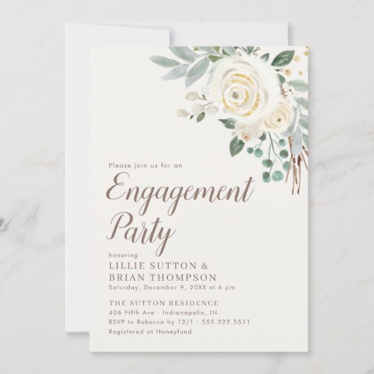 Einladung der Dreamy White Floral Engagement Party (Vorderseite)