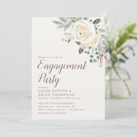 Einladung der Dreamy White Floral Engagement Party (Stehend Vorderseite)