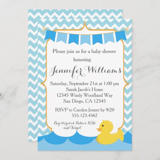 Einladung der Duck Ducky Babydusche aus Gummi (Vorne/Hinten)