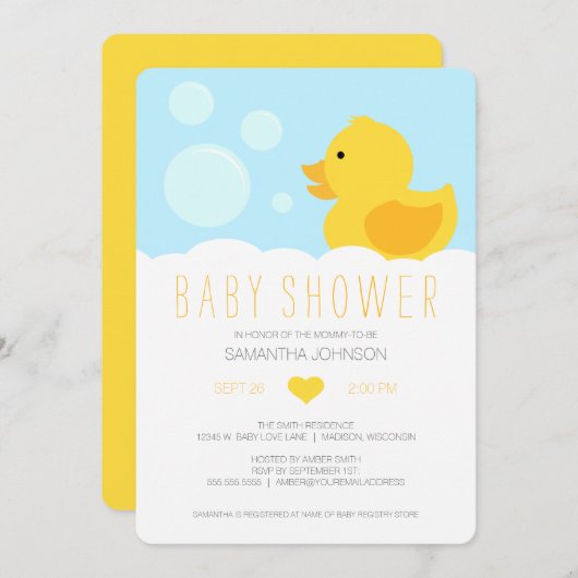 Einladung der Ducky Babydusche aus gelbem Gummi (Vorne/Hinten)
