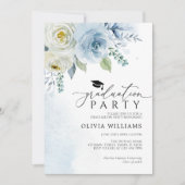 Einladung der Dusty Blue Floral Graduation Party (Vorderseite)