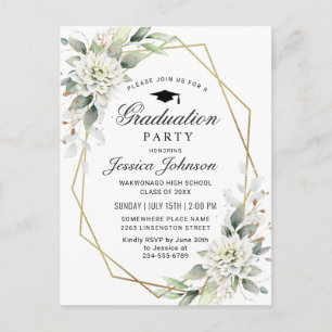 Einladung der Dusty Blue Floral Graduation Party Postkarte