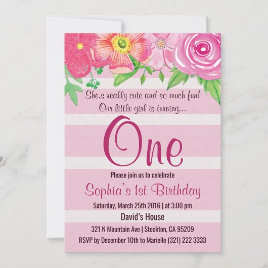 Einladung der ersten Geburtstagsfeier für Mädchen (Vorderseite)