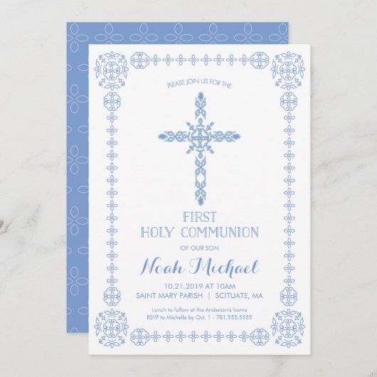 Einladung der ersten Heiligen Kommunion Boys Elega (Vorne/Hinten)