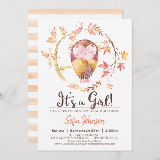 Einladung der Eule Baby Duwer Girl (Vorne/Hinten)