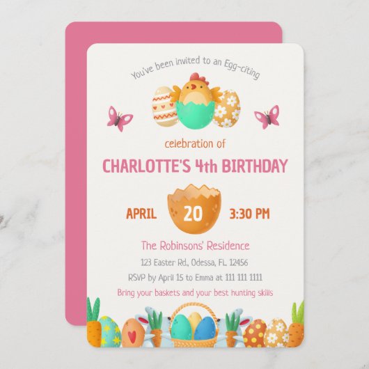 Einladung der farbenfrohen OsterGirls zum Geburtst (Vorne/Hinten)