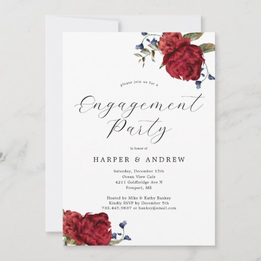 Einladung der floralen Navy Burgund (Vorderseite)