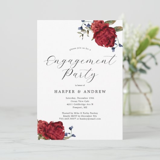 Einladung der floralen Navy Burgund (Stehend Vorderseite)